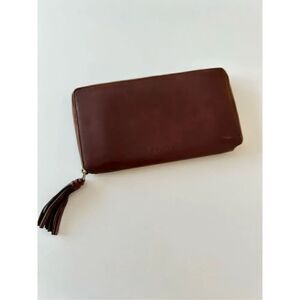 Celine Leather Continental Zipper Wallet Brown Women's